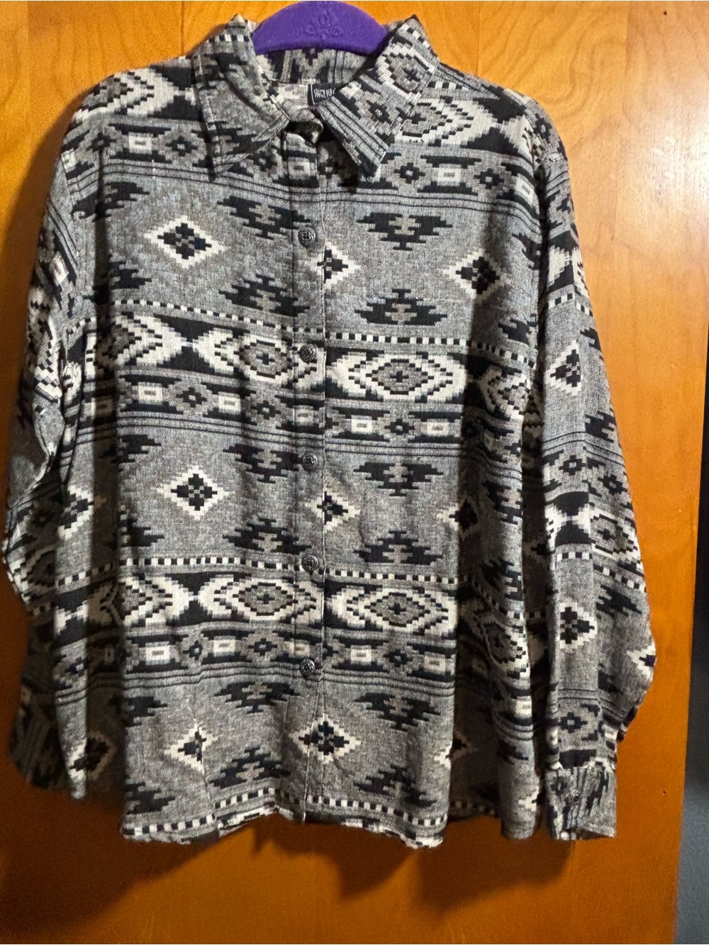 Gray Aztec Button-Up Shirt, size medium
